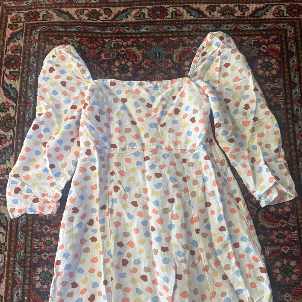 RIXO Hattie Maxi Multicolor Tulip Long Sleeve Smocked Back Dress Medium M - Picture 8 of 9